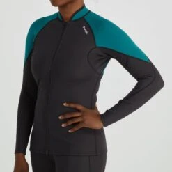 NRS Hydroskin 1.5mm Jacket - Women's -River Sports Shop 15039 04 BlackHarbor Model FrontCrop 080823 1000x1000 b6f6d491 b280 4a8e aa29 7403a95cebca